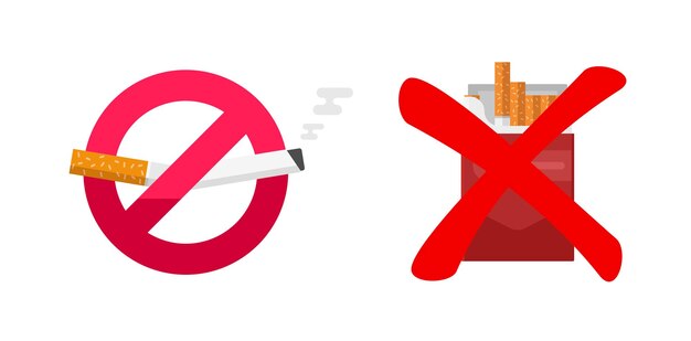 Icono de signo de no fumar dejar de rechazar cigarrillos de tabaco ilustración gráfica plana clipart prohibido