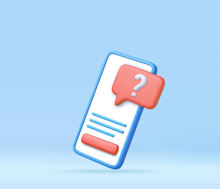 Vector ícono de signo de pregunta 3d y botón de pregunta en la pantalla del teléfono móvil pregunta del teléfono móvil representación 3d ilustración vectorial