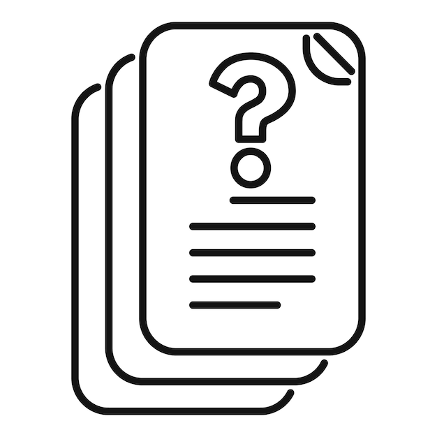 Ícono de signo de pregunta en la parte superior de la pila de documentos que representan las preguntas frecuentes