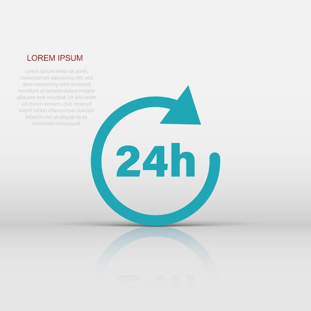 Icono de signo de reloj de 24 horas en estilo plano Ilustración de vector abierto de veinticuatro horas sobre fondo blanco aislado Concepto de negocio de calendario