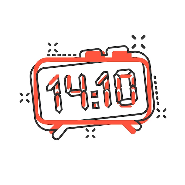 Icono de signo de reloj en estilo cómico Ilustración de dibujos animados de vector de gestión de tiempo sobre fondo blanco aislado Efecto de salpicadura de concepto de negocio de temporizador