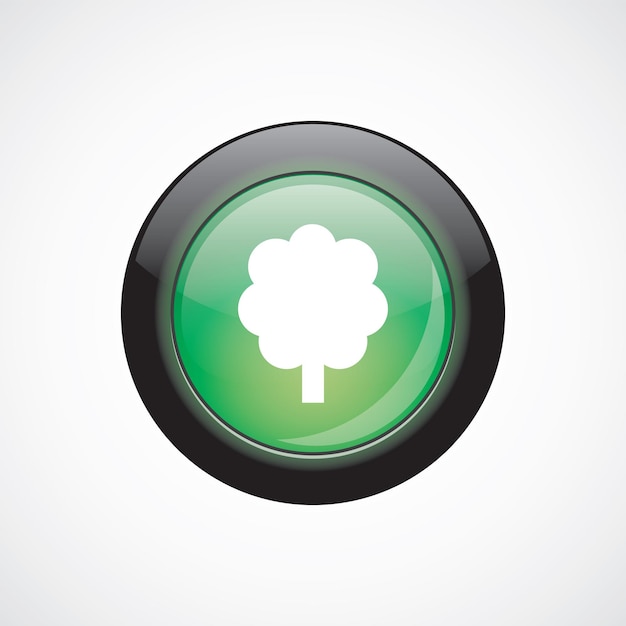 Vector icono de signo de vidrio de árbol botón verde brillante. botón del sitio web de interfaz de usuario