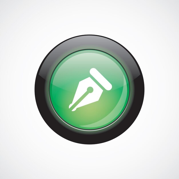icono de signo de vidrio de bolígrafo botón verde brillante. botón del sitio web de interfaz de usuario