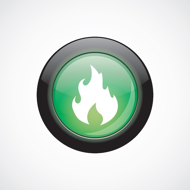 Icono de signo de vidrio de fuego botón verde brillante. botón del sitio web de interfaz de usuario