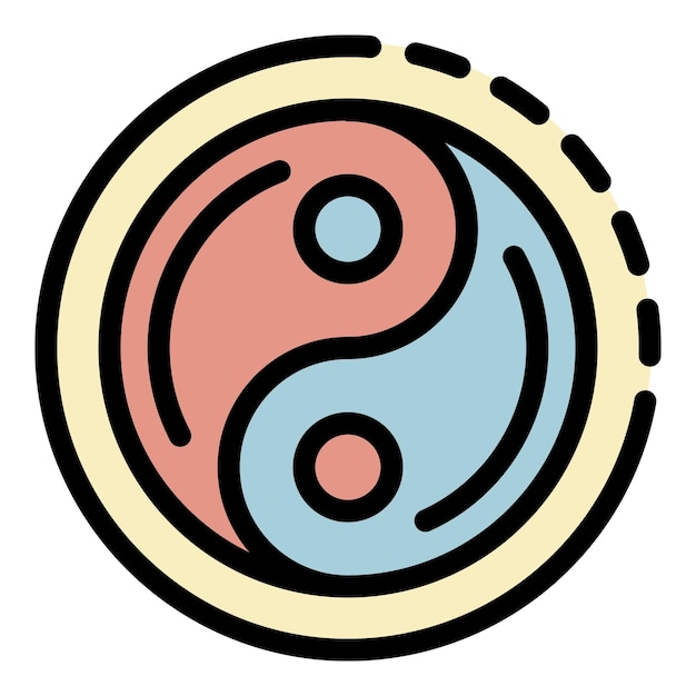 Icono del signo yin yang Contorno del signo Yin yang Icono vectorial de color plano aislado