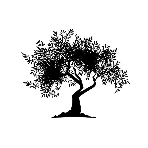 Icono de silueta de árbol de olivo aislado en fondo blanco