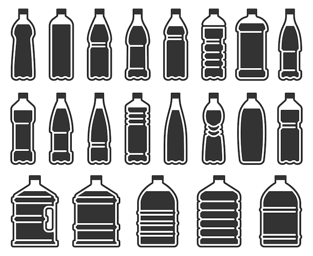 Icono de silueta de botellas de plástico.