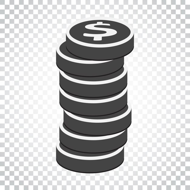 Icono de silueta de dinero en fondo aislado Ilustración vectorial de monedas en estilo plano Iconos para diseño de sitio web Pictograma de concepto de negocio simple