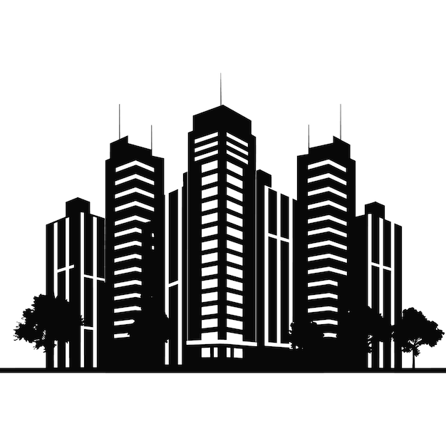 Un icono de silueta de edificio ilustraciones vectoriales simples en blanco y negro