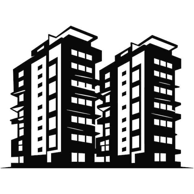 Un icono de silueta de edificio ilustraciones vectoriales simples en blanco y negro