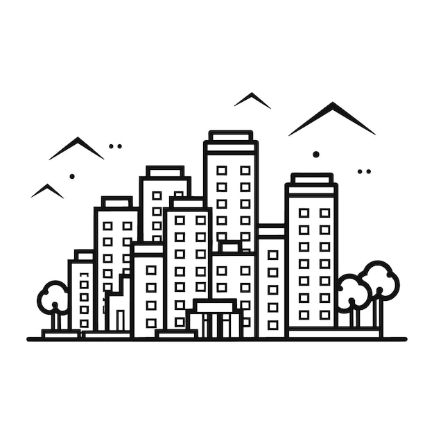 Un icono de silueta de edificio ilustraciones vectoriales simples en blanco y negro