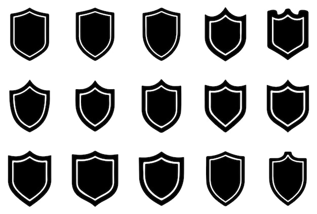 Icono de silueta de escudo Conjunto y icono de silueta del escudo Icono del escudo Logotipo del escudo Seguridad de la insignia del escudo