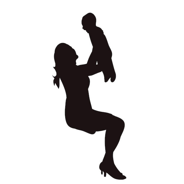 Icono silueta mamá sentada con niño