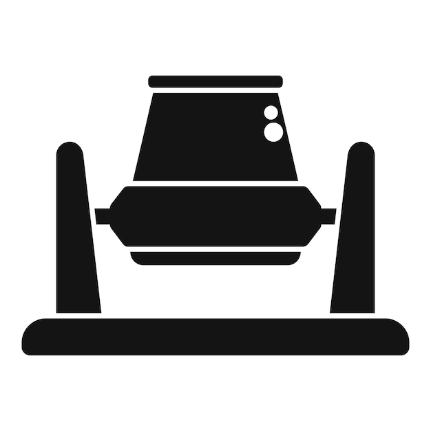El icono de la silueta de la mezcladora de hormigón de pie en el sitio de construcción