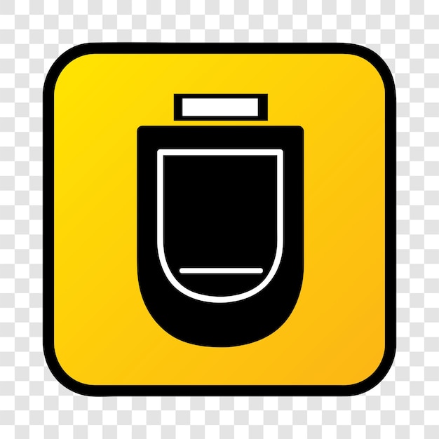 Vector icono de silueta orzuelo del baño público urinoir dentro del borde cuadrado amarillo degradado