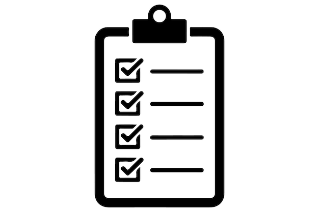 El icono de silueta del portapapeles de la lista de comprobación simple en blanco y negro
