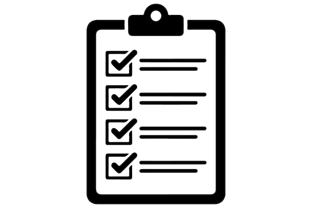 El icono de silueta del portapapeles de la lista de comprobación simple en blanco y negro
