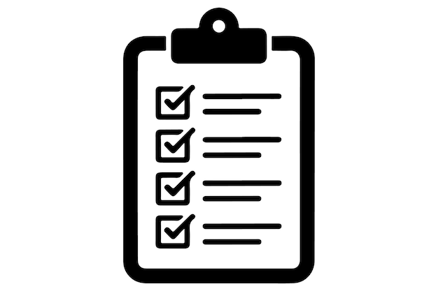 El icono de silueta del portapapeles de la lista de comprobación simple en blanco y negro
