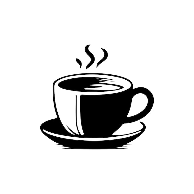 El icono de la silueta de la taza de café, los símbolos del logotipo de la tazón de té, la ilustración vectorial y la plantilla de la imagen de silueta