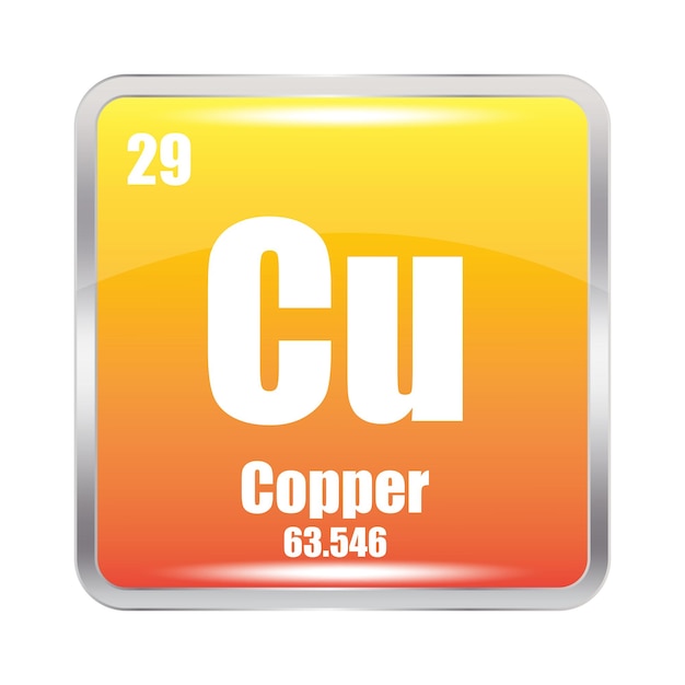 El ícono del símbolo de cobre Elemento Cu 29 Masa atómica 63546 Elemento vectorial
