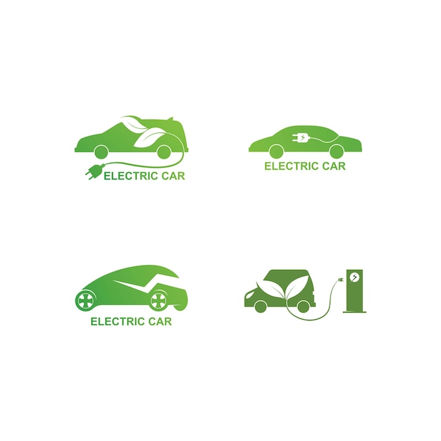 Icono de símbolo de coche eléctrico y estación de carga eléctrica