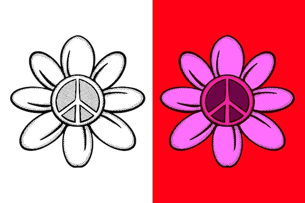 Icono de símbolo de flor de paz Ilustración dibujado a mano vector de estilo vintage de dibujos animados