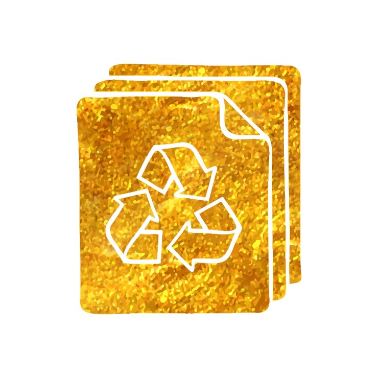 Vector icono de símbolo de reciclaje dibujado a mano en la ilustración de vector de textura de hoja de oro