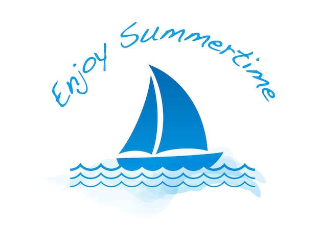 Icono de símbolo de verano vectorial con un yate en el mar aislado en un fondo blanco