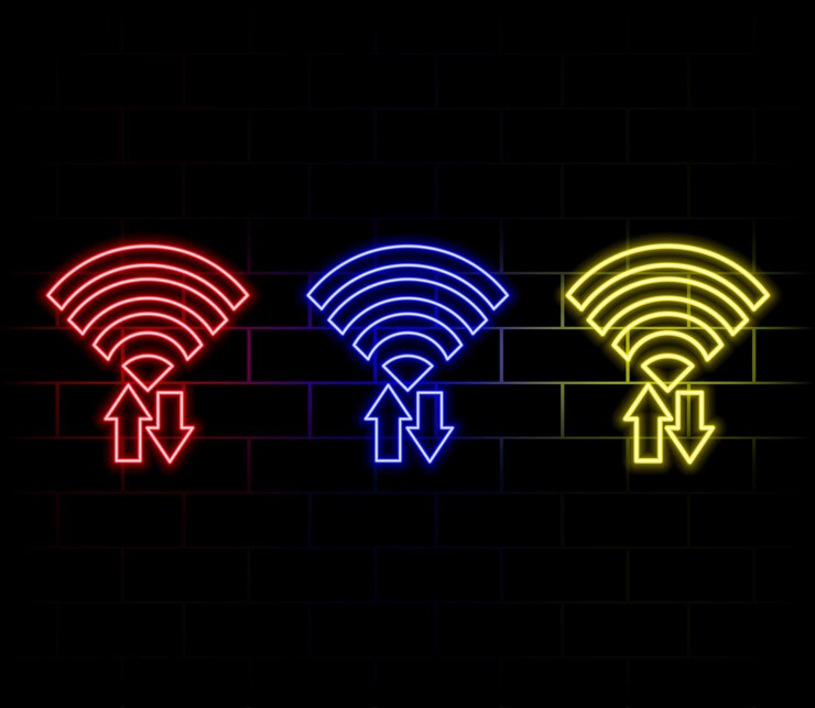 Vector el icono del símbolo wi-fi, la red inalámbrica, el concepto de innovación digital, la zona de internet libre, el símbolo del te futurista.