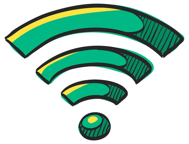 Icono de símbolo WiFi en la ilustración de vector de color dibujado a mano