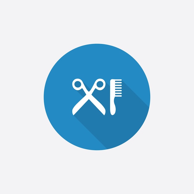 Icono simple azul plano de barbería con sombra larga xA