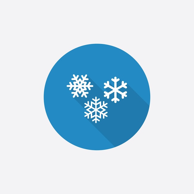 Icono simple azul plano de copos de nieve con sombra larga xA