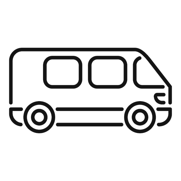 Icono simple en blanco y negro de una furgoneta de pasajeros conduciendo a la derecha