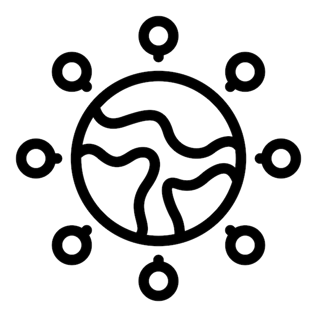 Icono simple en blanco y negro que representa el mundo conectado por la gente