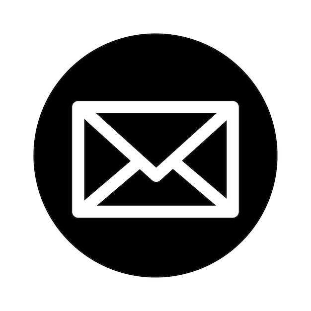 Icono simple de correo Icono de correo blanco en círculo negro Imagen de stock de ilustración vectorial