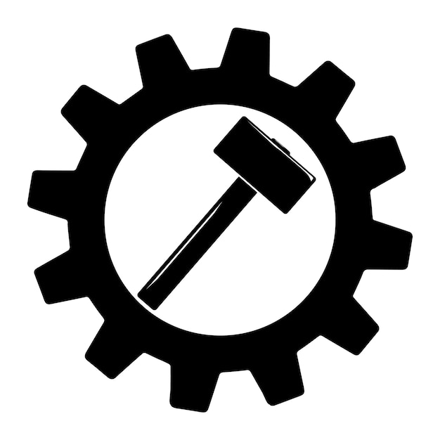 Icono simple de martillo en engranaje para web