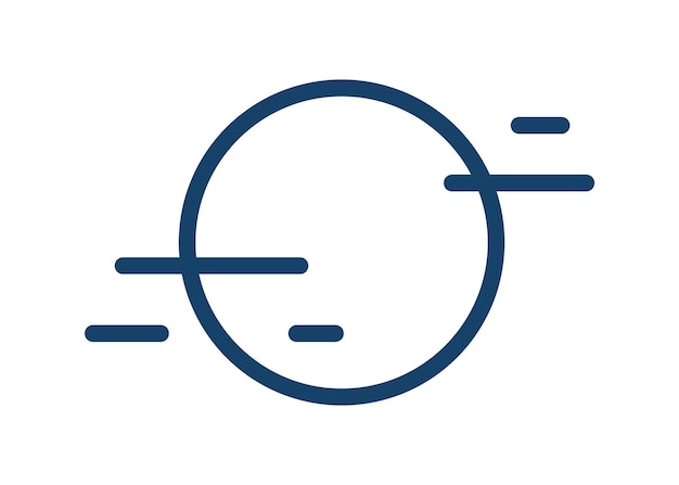 Icono simple con niebla y luna llena o disco solar. Símbolo de clima brumoso en estilo de arte lineal. Ilustración vectorial plana lineal aislada sobre fondo blanco.