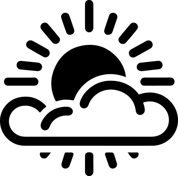 Icono simple del sol con silueta vectorial de nubes PNG fondo blanco 12