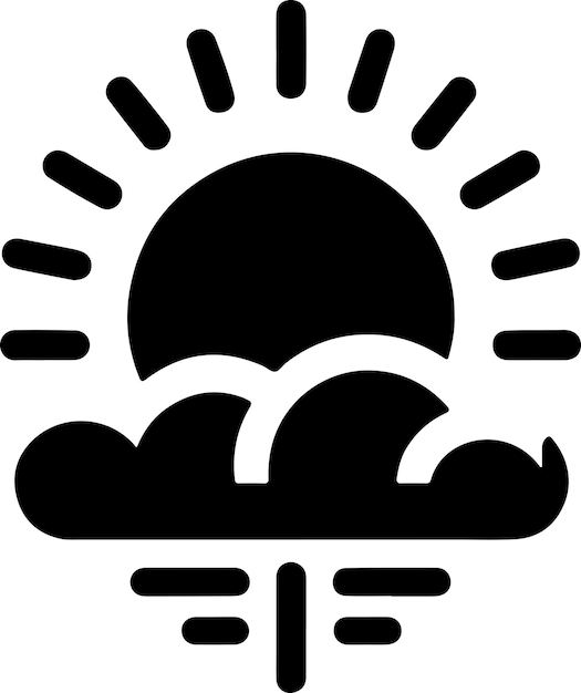 Icono simple del sol con silueta vectorial de nubes PNG fondo blanco 9