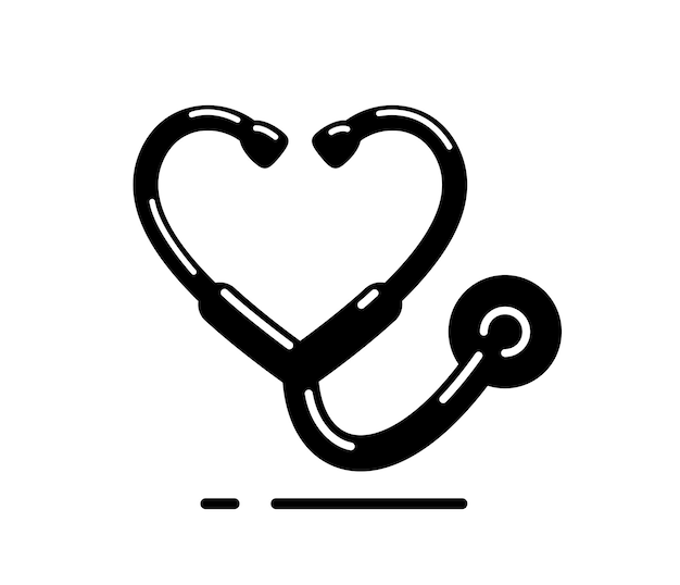 Icono simple de vector de estetoscopio en forma de corazón aislado sobre fondo blanco, ilustración de tema de cardiología o logotipo.