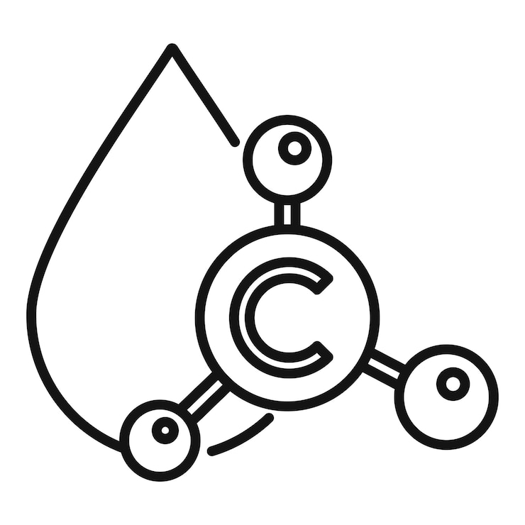 Vector icono simplificado en blanco y negro de una molécula de agua que hace hincapié en la estructura química