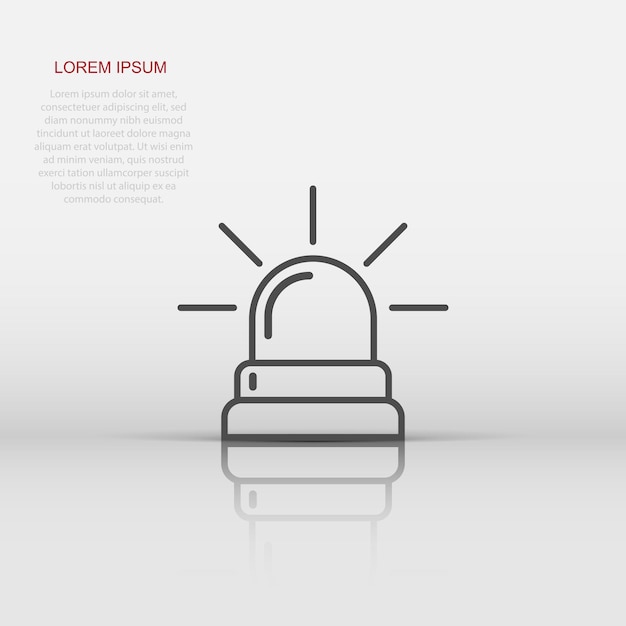 Icono de sirena de emergencia en estilo plano Ilustración vectorial de alarma policial en fondo blanco aislado Concepto de negocio de alerta médica