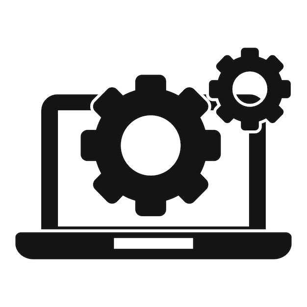 Icono del sistema de engranajes del portátil Ilustración simple del icono de vector del sistema de engranajes del portátil para diseño web aislado sobre fondo blanco