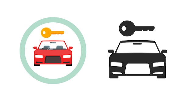 Icono de sistema de entrada de llave de coche o silueta de forma de vehículo de automóvil como acceso de seguridad moderno