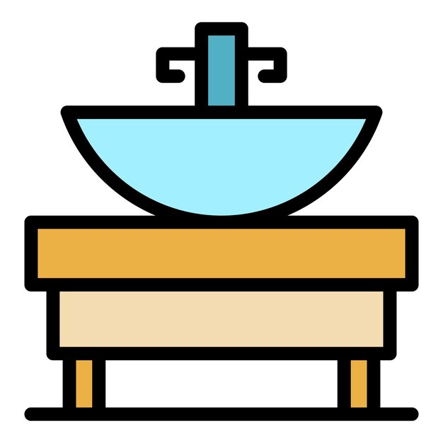 Icono del sistema de fregadero de baño Contorno del sistema de Fergadero de baño Icono vectorial de color plano aislado