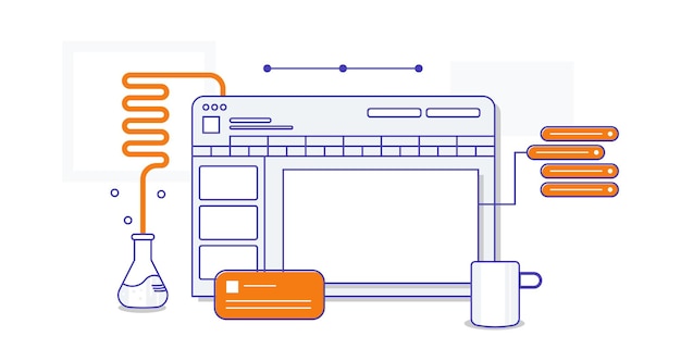 Icono de sitio web de clases de química en línea Ilustración vectorial de un laboratorio químico en dos colores