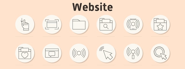 icono de sitio web conjunto gesto de la mano enmarcado ventana carpeta búsqueda de archivos notificaciones carpeta favorita carpeta corazón carpeta caja de comentarios señal inalámbrica cursor clic verificación