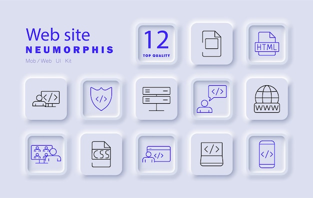 Icono del sitio web establecido Archivo de código HTML CSS servidor de seguridad desarrollador software de red de base de datos de programación global