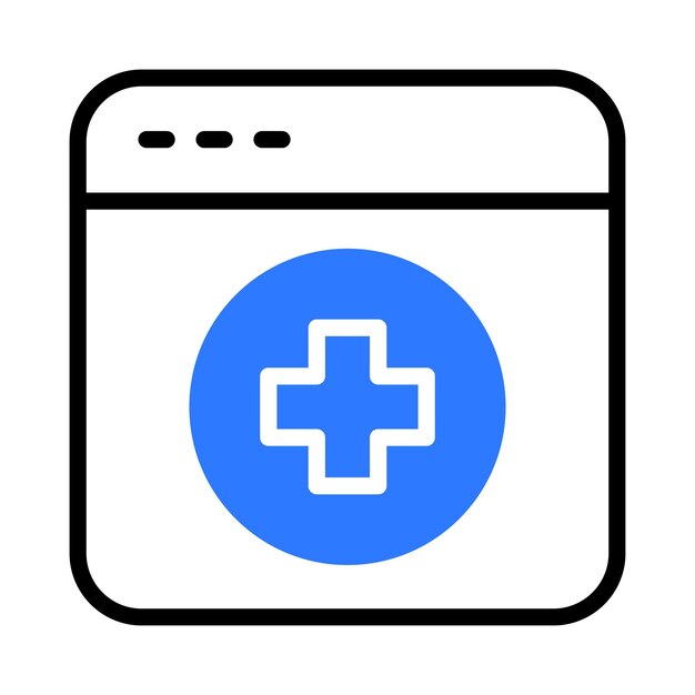Icono de sitio web médico con círculo azul y cruz blanca