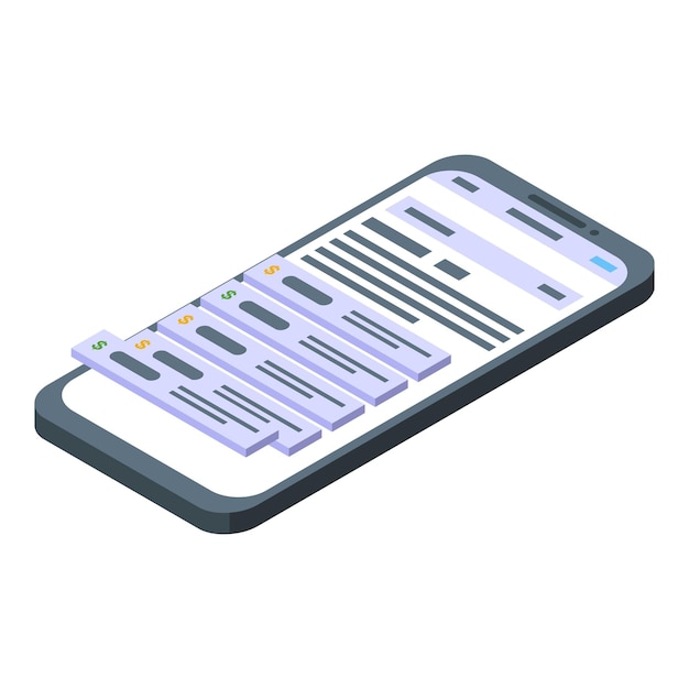 Icono de sms de historial de compras Isométrico de icono de vector de sms de historial de compras para diseño web aislado sobre fondo blanco